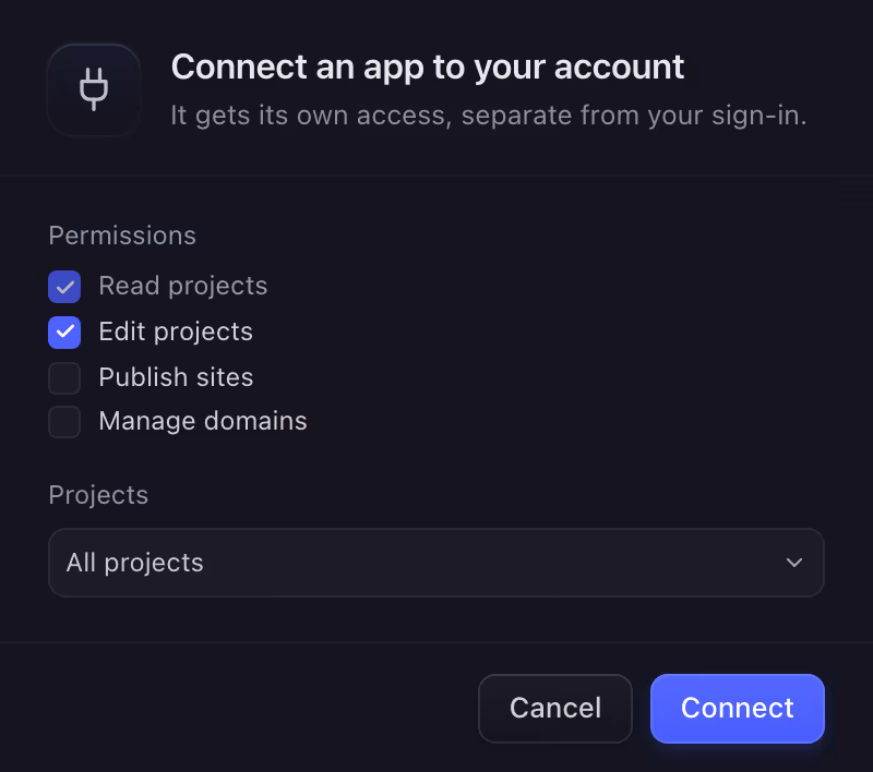 Lediv asking which permissions and projects an app may have