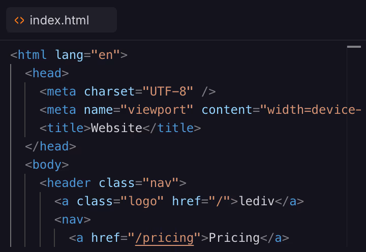 Code editor with a project file open