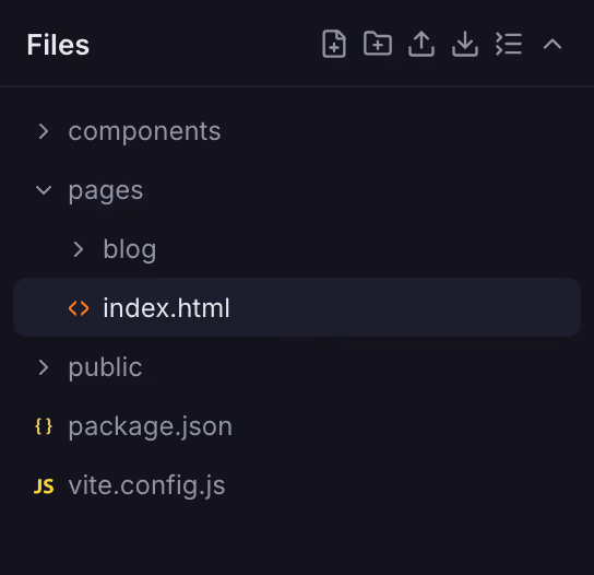 Files panel listing the project's files