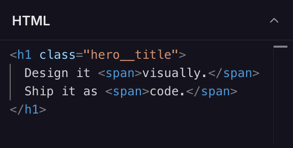 Code editor showing the HTML of the selected element