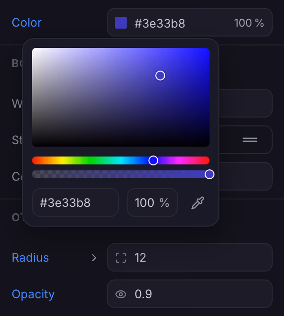 Color picker adjusting a style live on the canvas