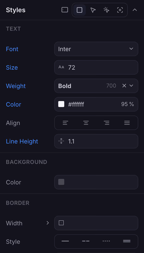 Styles panel with live design controls